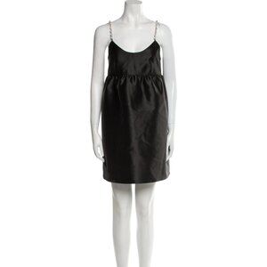 Sandro Paris Black Satin Empire Waist Dress Rhinestone Straps Sleeveless Mini